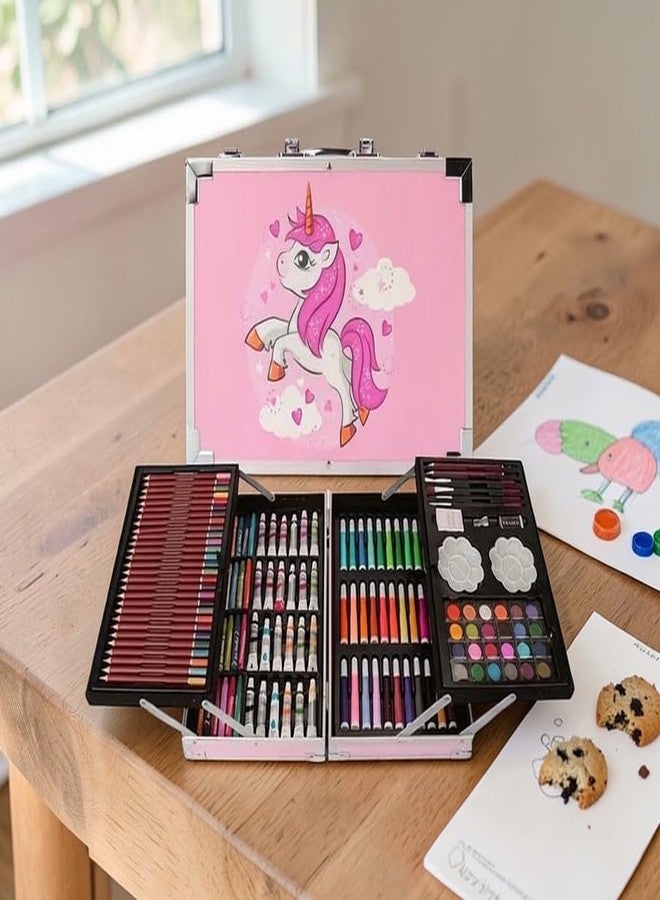 Unicorn Art & Craft Kit Portable Drawing Coloring Set & Creative Learning Activity Box Travel Friendly Gift Kit for Boys Girls with Storage Case - Image 2
