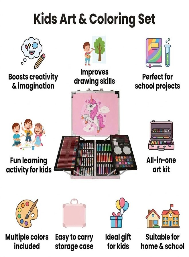 Unicorn Art & Craft Kit Portable Drawing Coloring Set & Creative Learning Activity Box Travel Friendly Gift Kit for Boys Girls with Storage Case - Image 4