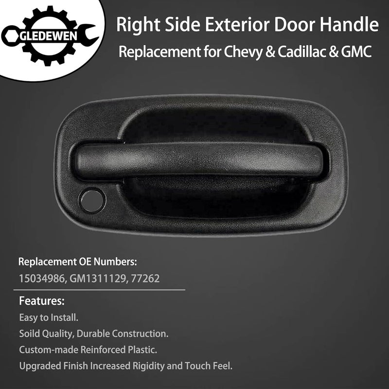 Gledewen Exterior Door Handle, Compatible with 1999-2007 Chevy Silverado Suburban Tahoe Avalanche, GMC Sierra Yukon, Cadillac Escalade, Outside Front Right Passenger Side | Replaces 15034986, GM1311129, 77262 - Image 3