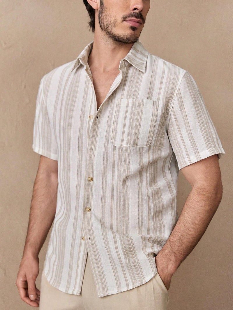 Lymio Shirt for Men || Regular Fit Stylish Shirt for Men (Lilen-Strip-Khakhi-M) - Image 3