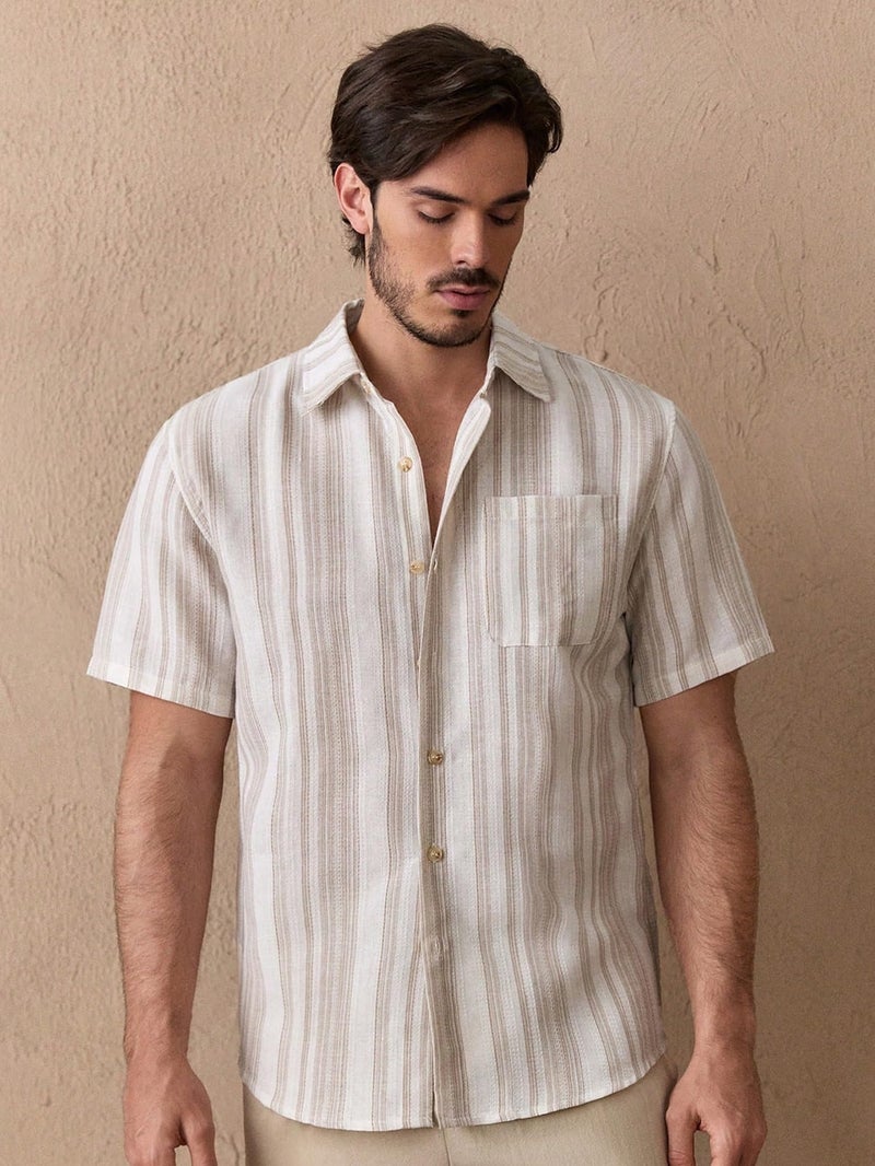 Lymio Shirt for Men || Regular Fit Stylish Shirt for Men (Lilen-Strip-Khakhi-M) - Image 2