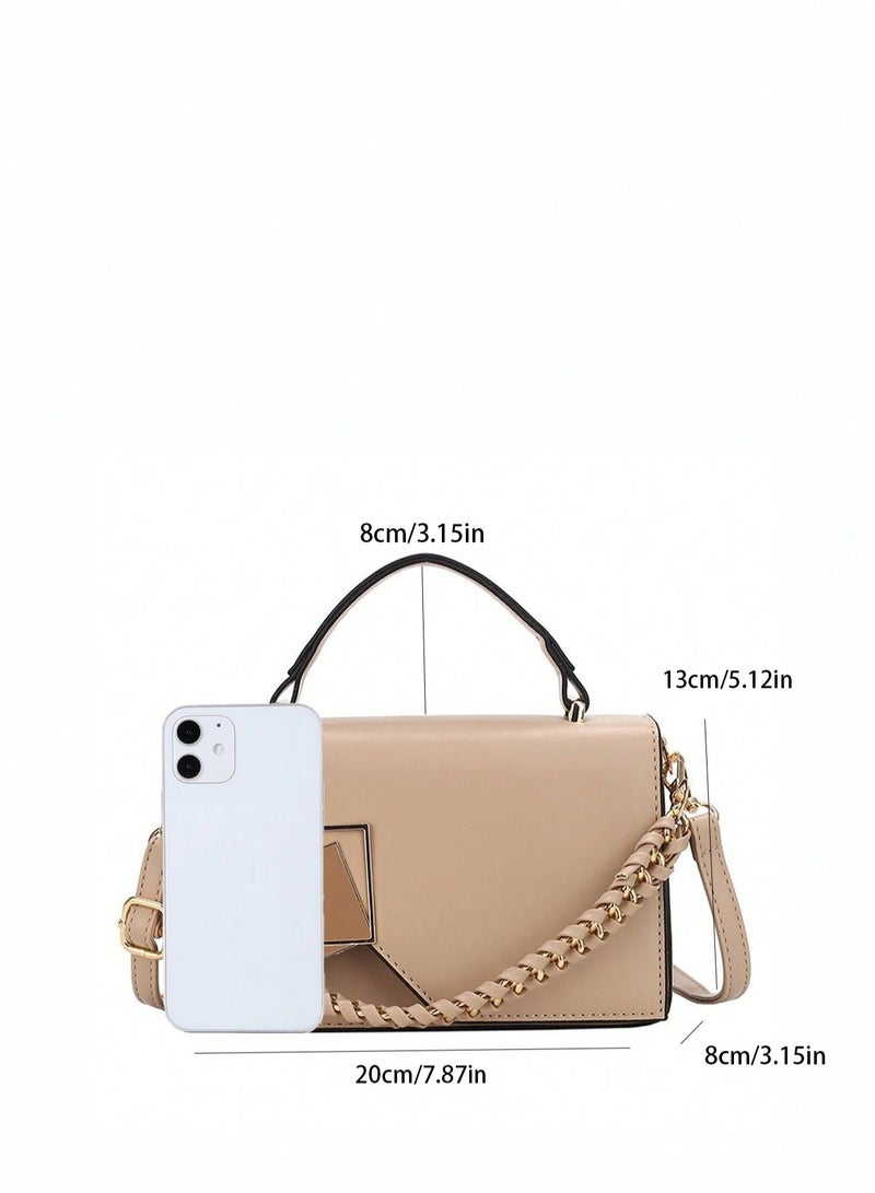 ارواق حقيبة يد مربعة أنيقة مزينة بزخارف معدنية، بسعة كبيرة، خفيفة الوزن، محمولة، محفظة صغيرة بغطاء سلسلة، حقيبة مربعة صغيرة للنساء مزينة بزخارف معدنية وسلسلة للفتيات - Image 3