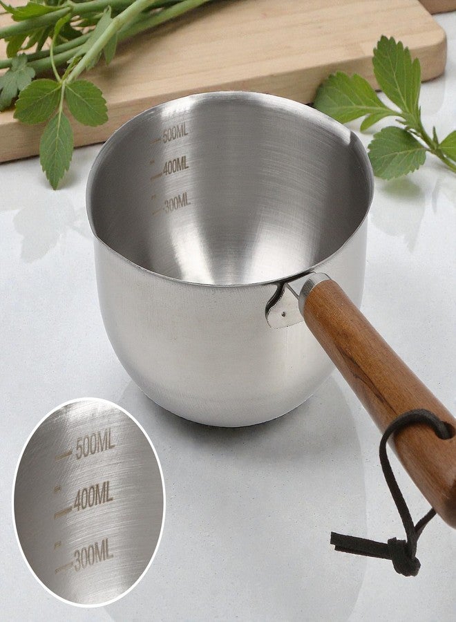 KH866 Mini Sauce Pan 500ml - 8x4 inch Small Stainless Steel Saucepan with Wooden Handle Hanging Rope Pour Spout for Butter Milk Oil Cooking Chocolate Melting, Multi-Purpose Induction Gas Electric Stove. - Image 3