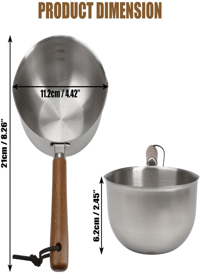 KH866 Mini Sauce Pan 500ml - 8x4 inch Small Stainless Steel Saucepan with Wooden Handle Hanging Rope Pour Spout for Butter Milk Oil Cooking Chocolate Melting, Multi-Purpose Induction Gas Electric Stove. - Image 2