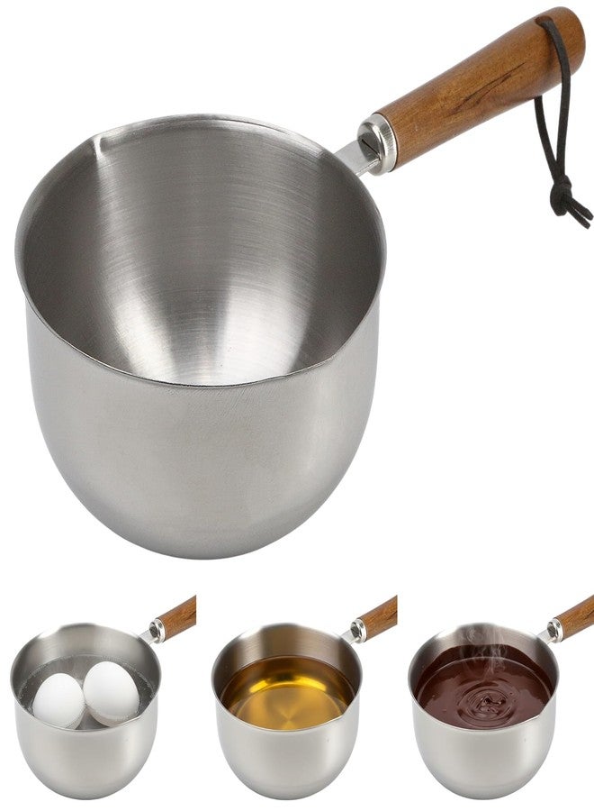 KH866 Mini Sauce Pan 500ml - 8x4 inch Small Stainless Steel Saucepan with Wooden Handle Hanging Rope Pour Spout for Butter Milk Oil Cooking Chocolate Melting, Multi-Purpose Induction Gas Electric Stove. - Image 1