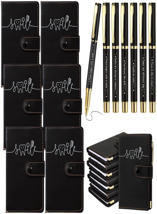 TaoBary 12 Sets Dental Hygienist Appreciation Gifts Bulk Tooth PU Leather Notebook and Motivational Ballpoint Pen Set, Thank You Gifts for Dentist Assistant Hygienist Nurse Week (Black) - Image 1