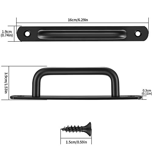 Fulushouxi 2 Pcs Barn Door Handles, Sliding Door Pull Handles, Stainless Steel Closet Cabinet Door Handles Pulls with Plates for Cupboard Cabinet Wardrobe Drawer Shed Pull Handles, 160mm/6.3 inch - Black - Image 2