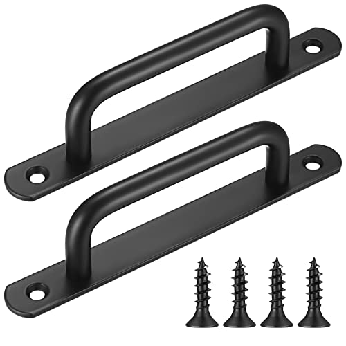 Fulushouxi 2 Pcs Barn Door Handles, Sliding Door Pull Handles, Stainless Steel Closet Cabinet Door Handles Pulls with Plates for Cupboard Cabinet Wardrobe Drawer Shed Pull Handles, 160mm/6.3 inch - Black - Image 1