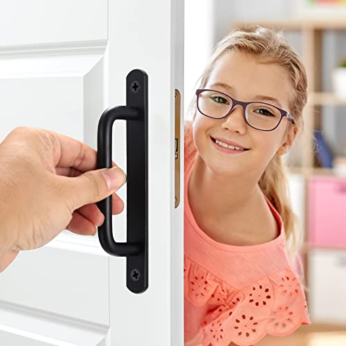 Fulushouxi 2 Pcs Barn Door Handles, Sliding Door Pull Handles, Stainless Steel Closet Cabinet Door Handles Pulls with Plates for Cupboard Cabinet Wardrobe Drawer Shed Pull Handles, 160mm/6.3 inch - Black - Image 4