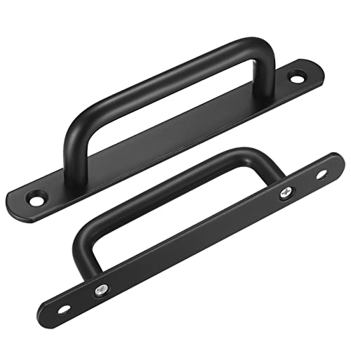 Fulushouxi 2 Pcs Barn Door Handles, Sliding Door Pull Handles, Stainless Steel Closet Cabinet Door Handles Pulls with Plates for Cupboard Cabinet Wardrobe Drawer Shed Pull Handles, 160mm/6.3 inch - Black - Image 3