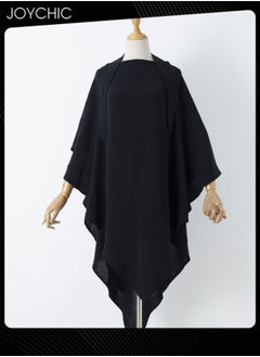 Women Strapped Solid Color Double Layer Headscarf Sun Protection Hijab Black