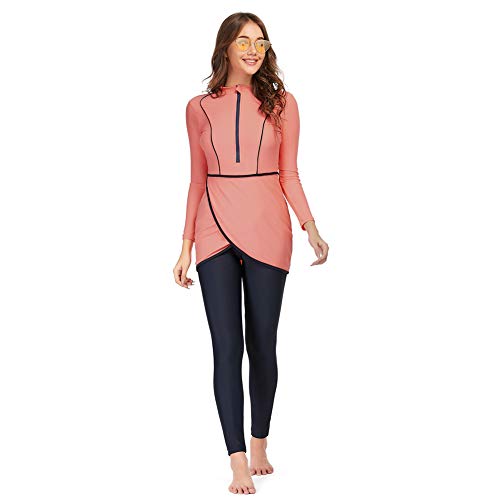 YONGSEN 2024 Women Modest Muslim Swimwear Patchwork Hijab Sport Long Sleeves Swimsuit 3pcs Islamic Burkinis Wear Bathing Suit (4X-Large,Pink) - Image 2