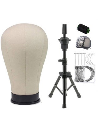 Wigs Canvas Head Professional Block Heads Set with Adjustable MINI Tripod Stand for Salon Professional Hair Stylist Makeup Blogger (22 Inches, Beige) - pzsku/ZBBA02EDFB4E2D9AD1481Z/45/_/1681647566/3d0b2690-c9d0-489c-9c56-cd8f743e5c07
