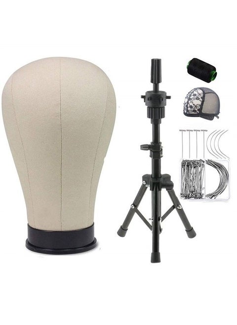 Wigs Canvas Head Professional Block Heads Set with Adjustable MINI Tripod Stand for Salon Professional Hair Stylist Makeup Blogger (22 Inches, Beige)