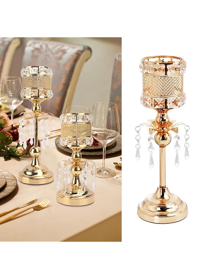 إيروريكس حامل شموع عتيق بقاعدة من الكريستال الذهبي، حامل شموع للمنزل، ديكور طاولة حفلات الزفاف والتدفئة المنزلية - Image 1