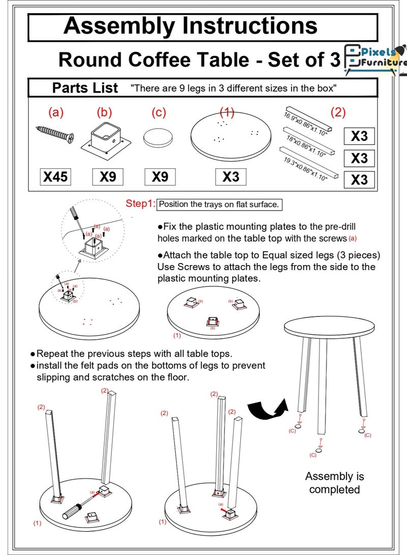 بكسل للأثاث طقم طاولات تقديم القهوة والشاي بتصميم دائري 3 قطع من بكسل الأثاث. - Image 3