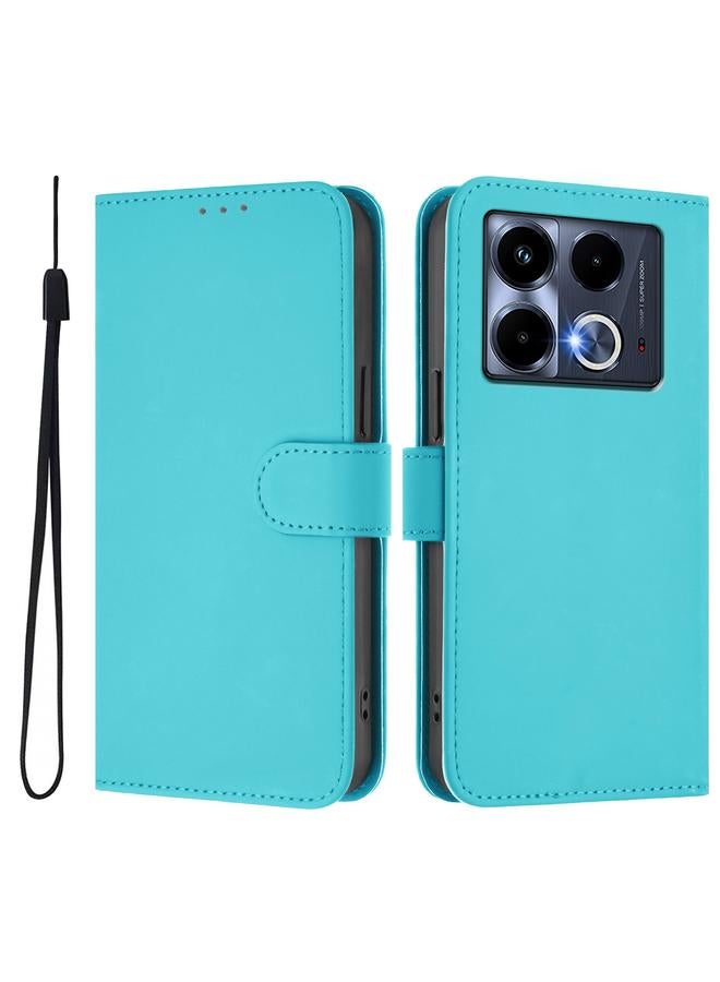 Zaboon Case For Infinix Note 40 5G Skin Feel Solid Color Leather Phone Case with Lanyard - Image 2