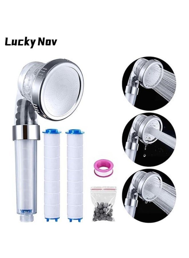 LuckyNov 3 Modes High Pressure Handheld Showerhead, Water Saving Filtered Shower Head with 3 Pcs PP Cotton Filter and Filter Stones - Image 1
