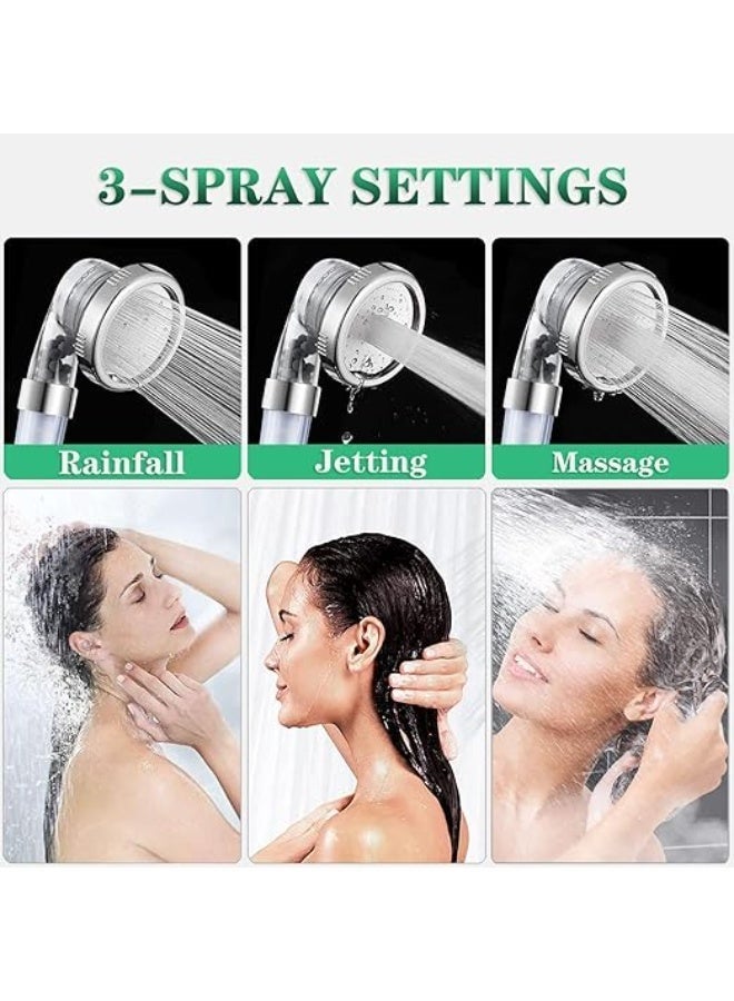 LuckyNov 3 Modes High Pressure Handheld Showerhead, Water Saving Filtered Shower Head with 3 Pcs PP Cotton Filter and Filter Stones - Image 3