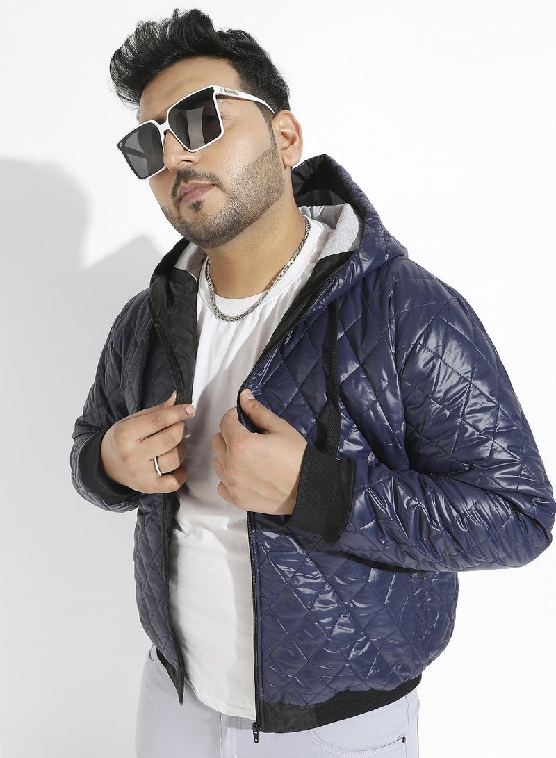 Instafab Plus Men's Blue Quilted Puffer Jacket With Zip-Closure  - Image 1