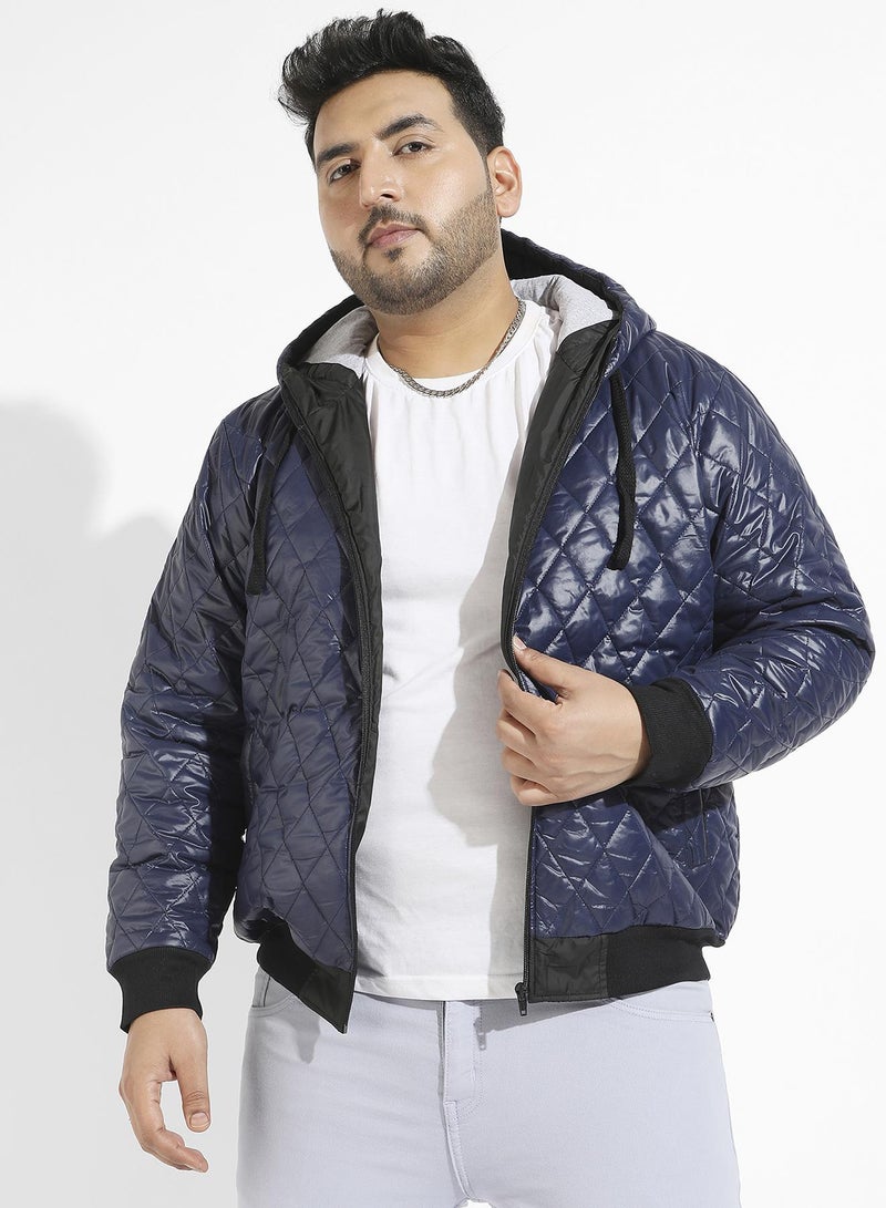 Instafab Plus Men's Blue Quilted Puffer Jacket With Zip-Closure  - Image 2