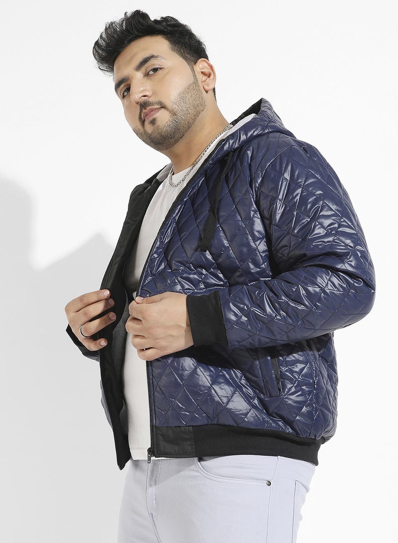 Instafab Plus Men's Blue Quilted Puffer Jacket With Zip-Closure  - Image 3