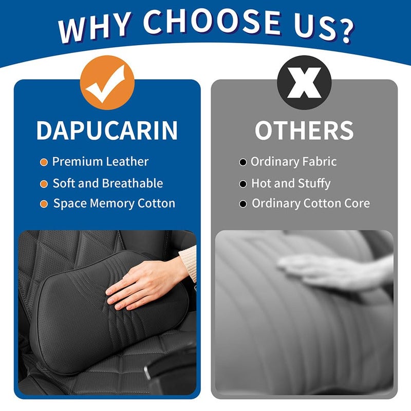 Dapucarin Lumbar Support Pillow for Car Seat, Office Chair Nappa Leather Memory Foam Lower Back Cushion for Back Pain Relief Improve Posture, Ergonomic Back Rest for Gaming Chair, Black, 1PC - Image 5