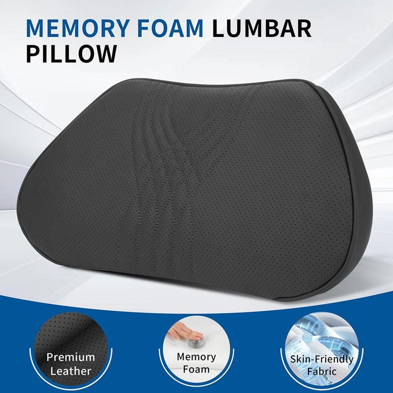 Dapucarin Lumbar Support Pillow for Car Seat, Office Chair Nappa Leather Memory Foam Lower Back Cushion for Back Pain Relief Improve Posture, Ergonomic Back Rest for Gaming Chair, Black, 1PC - Image 3