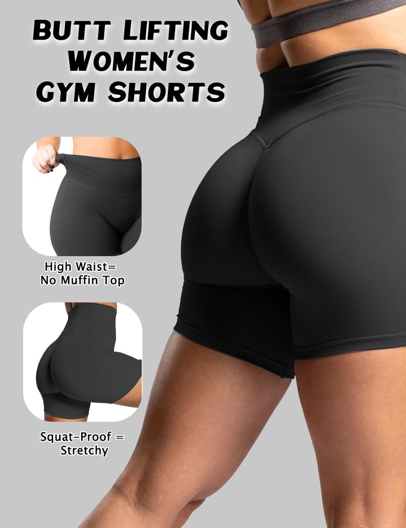 Unthewe Women's Workout Gym Biker Shorts High Waisted Athletic Booty Yoga Shorts with Tummy Control(U729-Black-S) - Image 4