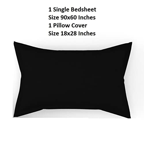 BELVOSTUM Homes Soft 186 TC Cotton Solid Bedsheet for Single Bed with 1 Pillows Cover 90x60, Inches (Black) - Image 5