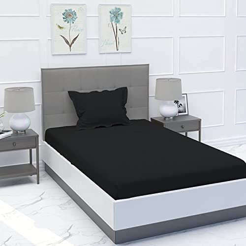 BELVOSTUM Homes Soft 186 TC Cotton Solid Bedsheet for Single Bed with 1 Pillows Cover 90x60, Inches (Black) - Image 1
