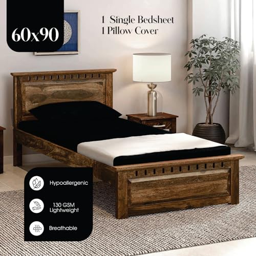 BELVOSTUM Homes Soft 186 TC Cotton Solid Bedsheet for Single Bed with 1 Pillows Cover 90x60, Inches (Black) - Image 2