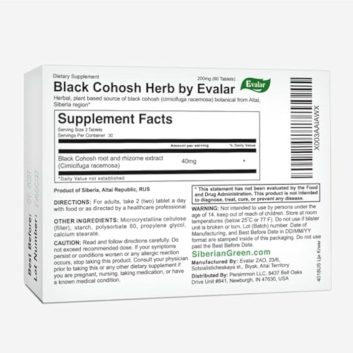 Evalar Black Cohosh Cimicifuga Herbal Extract Siberian Ci-Klim Vegan 60 Tabs - Image 2