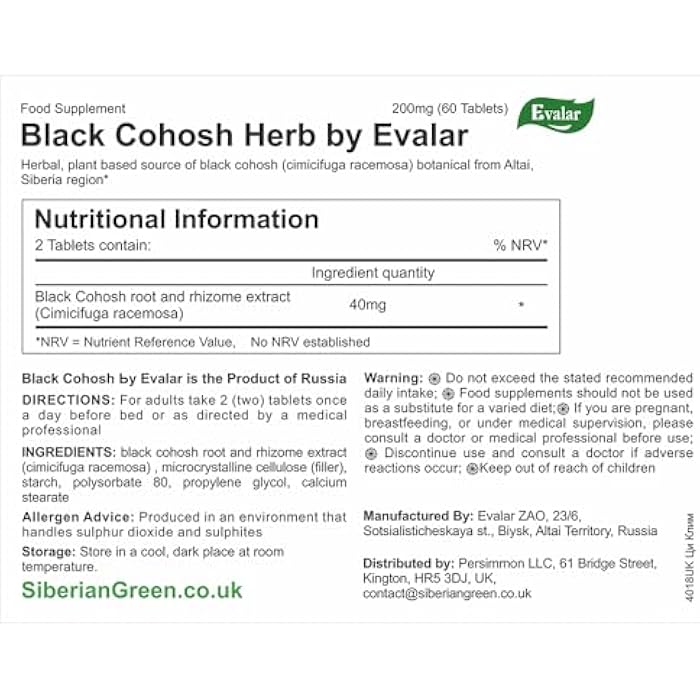 Evalar Black Cohosh Cimicifuga Herbal Extract Siberian Ci-Klim Vegan 60 Tabs - Image 5