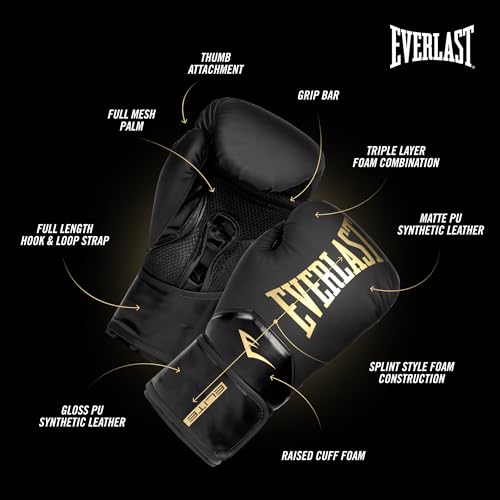 Everlast Elite 2 Womens Boxing Gloves | Vegan Leather Boxing Gloves for Women and Children & Ventilation | Cardio, Speedbag, and Heavy Bag Training Gloves (8 oz, Gold and Black) - Image 4
