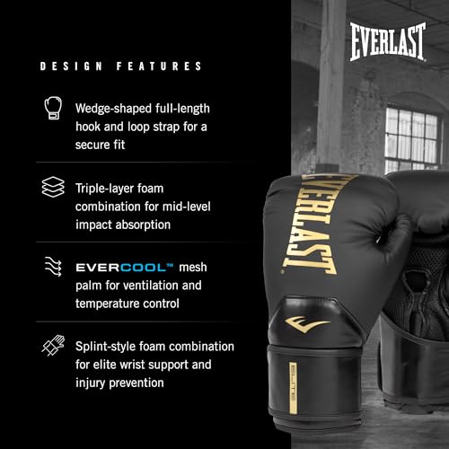 Everlast Elite 2 Womens Boxing Gloves | Vegan Leather Boxing Gloves for Women and Children & Ventilation | Cardio, Speedbag, and Heavy Bag Training Gloves (8 oz, Gold and Black) - Image 3