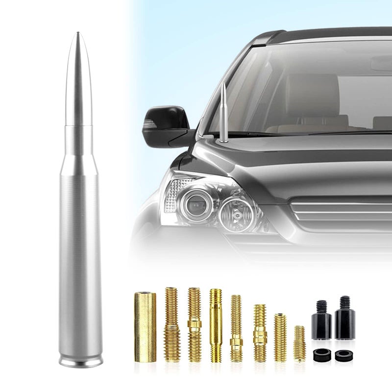 Ajxn 1 PC Car Truck Bullet Antenna Radio Antenna Replacement Fit for Chevy Silverado 1500 2500 3500 HD Avalanche GMC Sierra 1500 2500 3500 Denali Heavy Duty Pickup Trucks Accessories Silver - Image 2