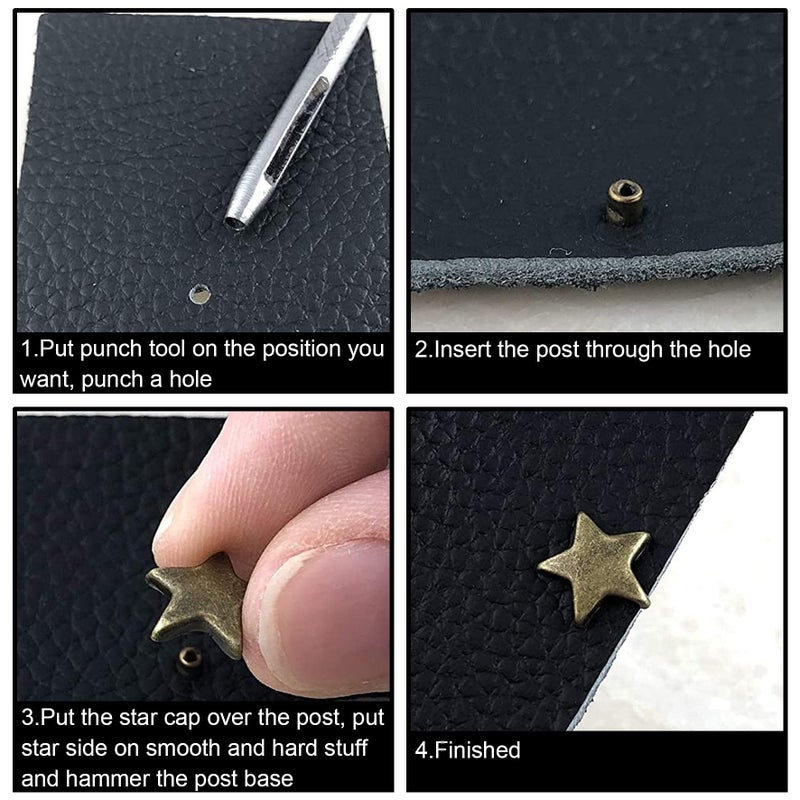 INKNOTE 250 Sets 5 Colors Metal Star Rivets Five-Pointed Nails Garment Leather Tacks Studs and Spikes for Clothing Bags Belts Dog Collar Shoes DIY Craft Accessories - Image 4