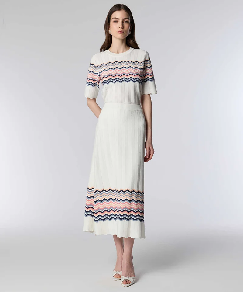Color-Block Jacquard Knit Skirt