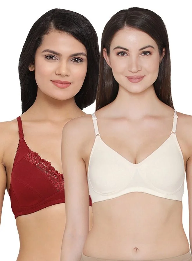 كلوفيا Clovia Pack of 2 Non-Padded Full Coverage Wirefree Bra In Multicolour - Cotton