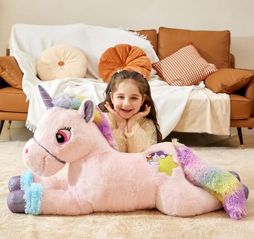 IKASA Giant Unicorn Stuffed Animal Plush ToyBig Large Jumbo Soft Toys43 Huge Size Cute Fluffy Plushy Fat Oversized PlushieGifts for Kids Girls Boys 43 inches Pink - Image 5