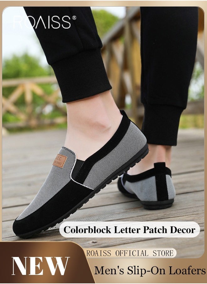 roaiss - Casual Slip On Loafers for Men All-Matching Non Slip Wear Resistant Sole Soft Canvas Shoes Fashionable Colorblock Breathable Flats - Image 1