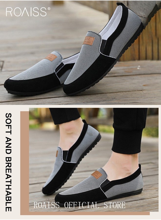 roaiss - Casual Slip On Loafers for Men All-Matching Non Slip Wear Resistant Sole Soft Canvas Shoes Fashionable Colorblock Breathable Flats - Image 1