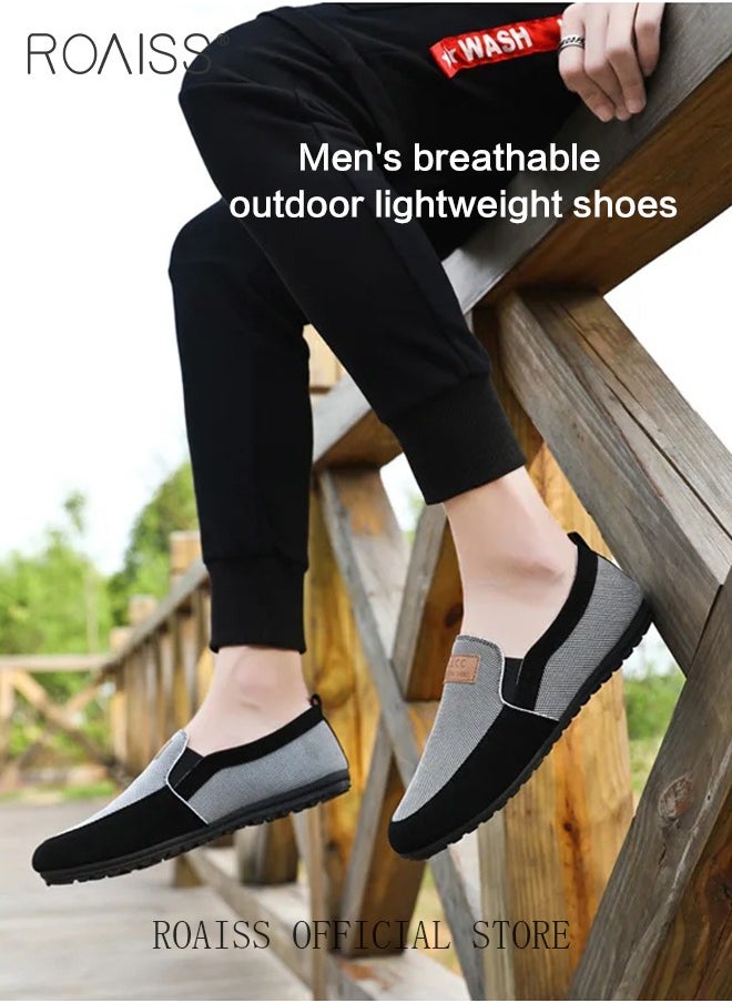 roaiss - Casual Slip On Loafers for Men All-Matching Non Slip Wear Resistant Sole Soft Canvas Shoes Fashionable Colorblock Breathable Flats - Image 1