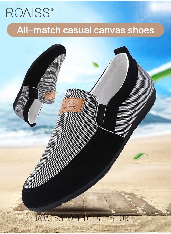 roaiss - Casual Slip On Loafers for Men All-Matching Non Slip Wear Resistant Sole Soft Canvas Shoes Fashionable Colorblock Breathable Flats - Image 1