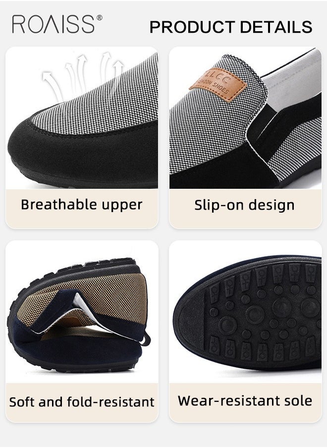roaiss - Casual Slip On Loafers for Men All-Matching Non Slip Wear Resistant Sole Soft Canvas Shoes Fashionable Colorblock Breathable Flats - Image 1