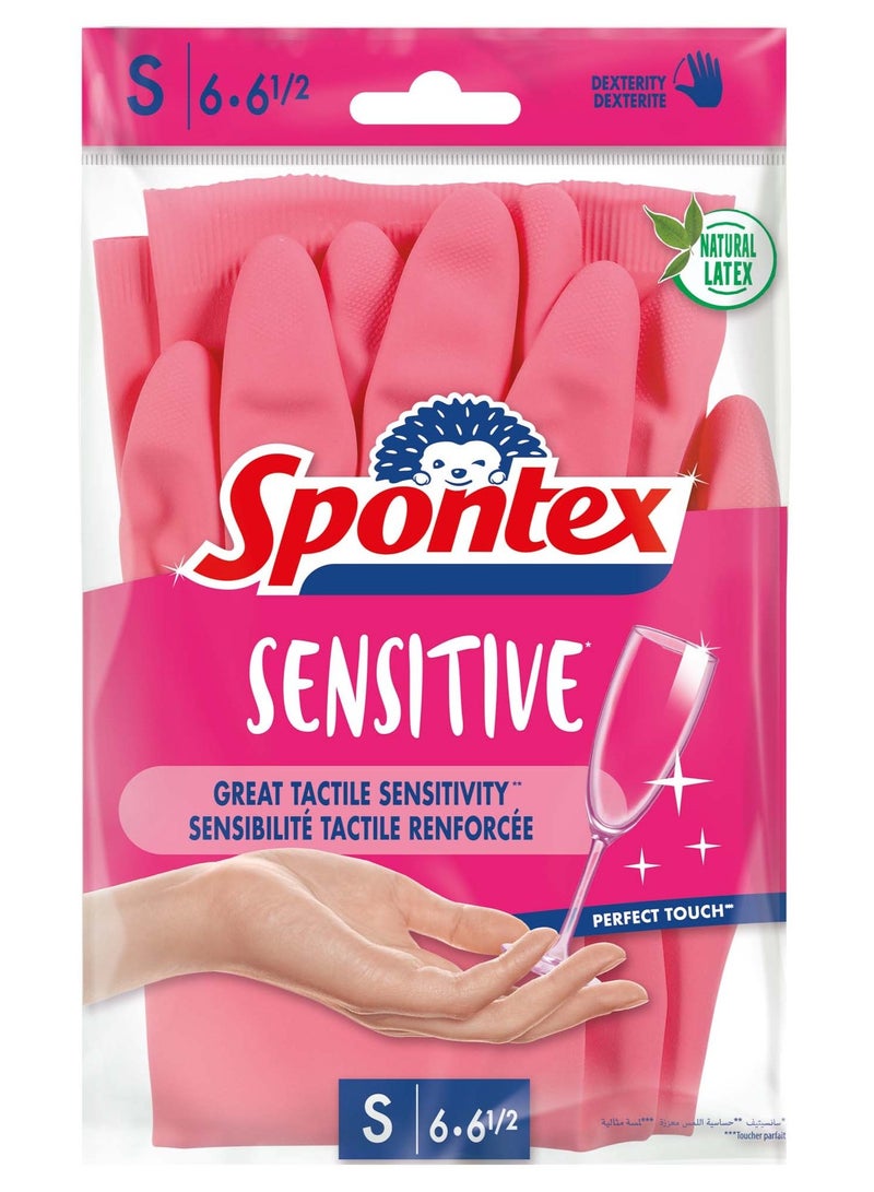 Spontex Sensitive Small Gloves Natural & Synthetic Latex Pink - Image 1