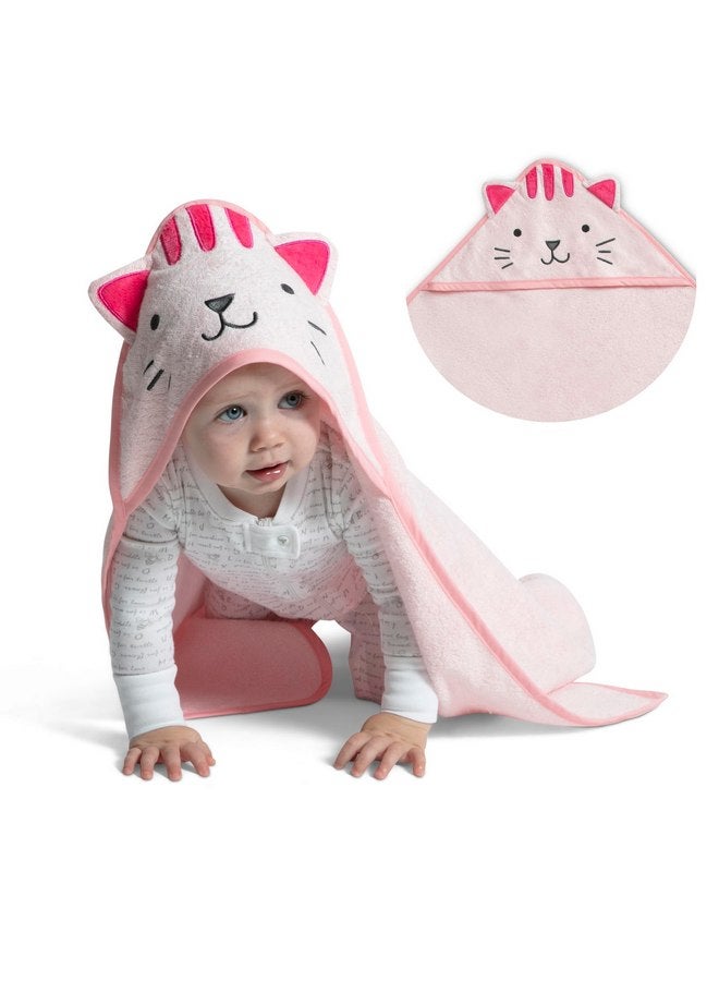 Delta Children Baby/Infant Hooded Bath Towel - Super Soft and Absorbent- Newborn Essential - Ideal Baby Registry/Shower Gift for Boys and Girls, Pink Cat - Image 1