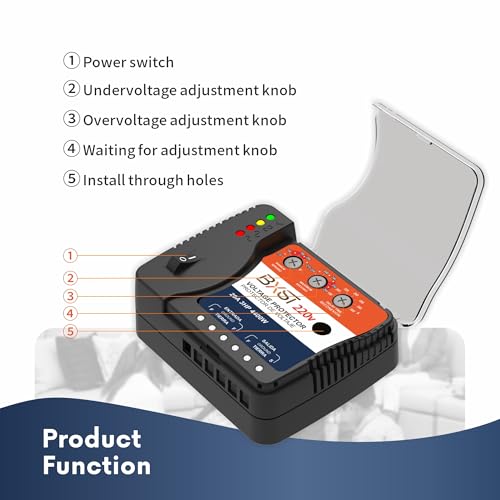 BXST Wiring Voltage and Brownout Surge Protector for Refrigerator TV 4400W Appliance AIR Conditioning Inverter Mini Split Adjustable Over/Under and Delay Time Voltage 20A 220V 140J - Image 4