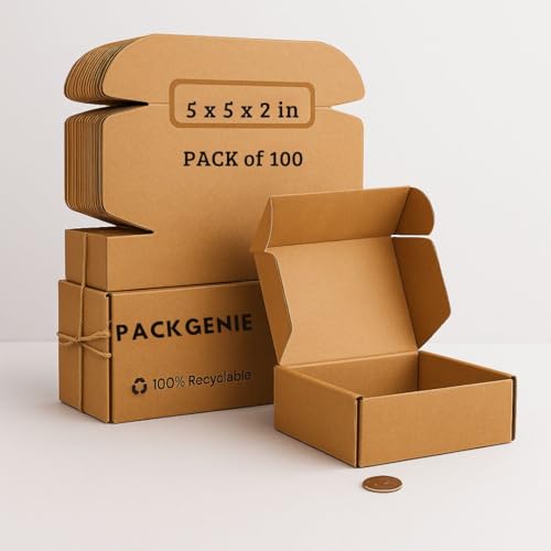 Packgenie 3 Ply Brown Flap Corrugated Packaging Box 5X5X2 Paper Cardboard for Secure Shipping | Durable & Eco-Friendly Packaging (Pack of 100) - Image 1
